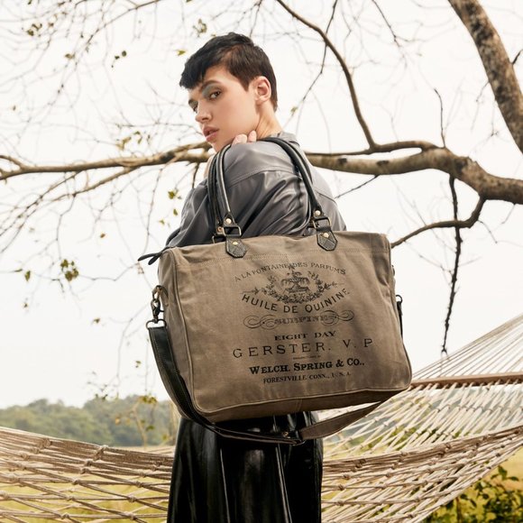 Myra Bag Handbags - Myra Bag Handmade Grays Messenger Bag Upcycled Canvas & Cowhide Leather